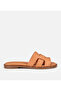 Women's Leather Tan Soft Textured Flat Slippers