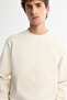 Men's Ecru Crew Neck Cotton Printed Elastane Regular Fit Sweatshirt A42Y1243 - 3