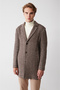 Men's Brown Mono Collar Houndstooth Patterned Unlined Stamp Coat A32Y6122 - 4