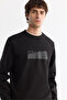 Men's Black Crew Neck Cotton Printed Elastane Regular Fit Sweatshirt A42Y1229 - 2