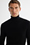 Men's Black Full Turtleneck Wool Blend Jacquard Knitwear Regular Fit Sweater A42Y5074 - 2