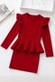 Girl's Diana Red Long Sleeve Dress with Flounce Skirt and Ruffle Detail, October 29 Show Outfit - 7