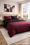180X200 Solid Color Single Duvet Cover Set with Elastic Sheets Claret Red-Black
