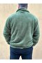 Men's Khaki Green Oversize Zippered Plush Coat - 3
