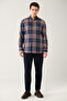 Men's Navy Blue-Brown Buttoned Collar Cotton Plaid Lumberjack Shirt A32Y2059 - 5