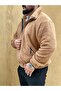 Camel Cinnamon Plush Wellsoft Stand-up Collar Pockets Zippered Oversize Cut Plush Jacket - 4