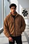 Camel Cinnamon Plush Wellsoft Stand-up Collar Pockets Zippered Oversize Cut Plush Jacket