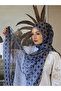 Striped Monogram Patterned Wool Silk Shawl - Navy Blue - 3