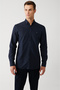 Men's Navy Blue Buttoned Collar Patterned Embroidered Cotton Shirt A32Y2141 - 3