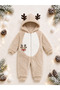 Sweet Deer Embroidered Welsoft Plush Hooded Zippered Winter Unisex Baby Romper - 6