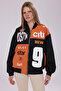 Women's Oversize Printed Leather Biker Coat Zippered Racer Jacket Lined Bomber College Coat - 5