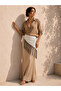 Women's Beige Polka Dot Patterned Tassel Collar Scarf Flr5006 - 2