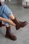 Senni Brown Side Elastic Thick Sole Daily Boots - 6