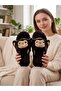 Women's Plush House Slippers Cute Monkey Patterned Winter Warm Closed-Toe Soft Sole Slippers