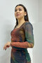 Women's Flower Pattern Lycra Long Sleeve Tulle Plus Size Dress - 4