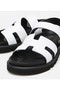 Women's Leather White Adjustable Buckle Flat Sandals - 3