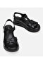 Women's Leather Black Flat Sandals - 3