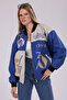 Women's Oversize Printed Leather Biker Coat Zippered Racer Jacket Lined Bomber College Coat