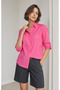 Women's Pink Long Sleeve Basic Shirt with Folded Sleeves and Buttons – Comfortable Fit Summer Shirt