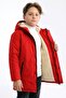 Boy's Removable Hooded Windproof Red Winter Coat & Parka - 4