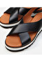 Women's Leather Black Flat Sandals - 4