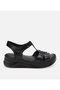 Women's Leather Black Flat Sandals