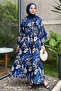 Abstract Balloon Sleeve Indigo Viscose Dress
