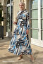 Mixed Stripe Pattern Blue Chiffon Dress
