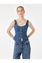 Lace-Up Slim Fit Cotton U-Neck Sleeveless Denim Corset Blouse - 2