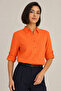 Women's Orange Long Sleeve Buttoned Shirt – Comfortable Fit with Folded Sleeves, Stylish - 4