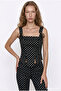 Polka Dot Lace-Up Corset Blouse Black