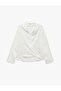 V-Neck Long Sleeve Oversize Satin Double Breasted Collar Blouse - 5