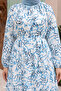 Ruffle Patterned Satin Dress with Skirt - Blue - 2