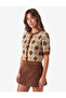 Buttoned Crew Neck Short Sleeve Knitwear Argyle Patterned Cardigan - 2