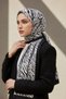 Crepe Geometric Patterned Black - White Colored 75X195 Non-Shedding Shawl - 4