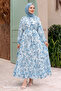 Ruffle Patterned Satin Dress with Skirt - Blue