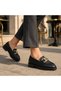 Genuine Leather Black Luxury Buckle Detailed Very Light Comfortable Daily Women's Shoes - 2