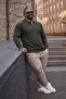 Men's Plus Size Basic Khaki Zippered Sweatshirt - 5