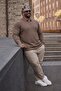 Men's Plus Size Basic Brown Zippered Sweatshirt - 2
