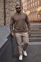 Men's Plus Size Basic Brown Zippered Sweatshirt - 3
