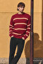 Burgundy Striped Knitwear Men's Sweater E7457