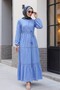 Ruffled Skirt Dress with Lace Ribbon Detail -Blue - 5
