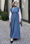 Frida Ruffled Shoulder Denim Gilet Dress - Blue - 3