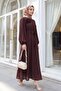 Brooch Detailed Belted Lined Balloon Sleeve Tulle Voile Dress -Plum - 5