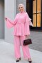 Piliseli High Collar Buttoned Crepe Suit - Pink
