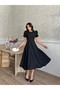 Atlas Fabric Round Neck Princess Sleeve Design Midi Evening Dress Premium Dress