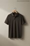 Men's Imported Textured Premium Fabric Basic Dark Brown Polo Collar T-Shirt - 4