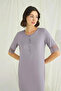 Lace Detailed Short Sleeve and Button Front Nightgown - 6
