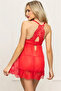 Red Backless Lace Embroidered Tulle Nightgown - 2