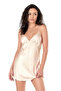 Lace Embroidered Thin Strap Ivory Short Satin Nightgown - 2